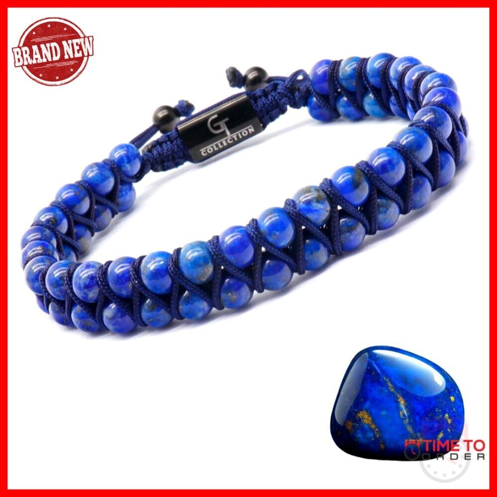 Adjustable Double Beaded Gemstone Bracelet for Men, Handcrafted Natural Stone